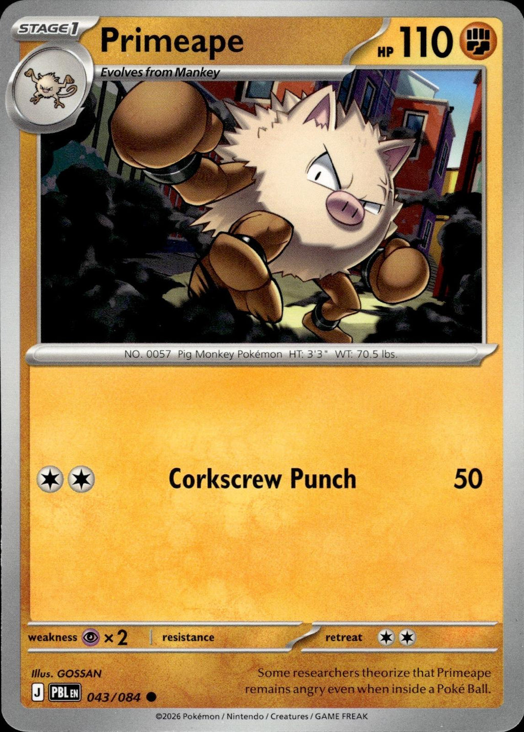 Primeape ME05: Pitch Black #043/084 Common, Reverse Holo