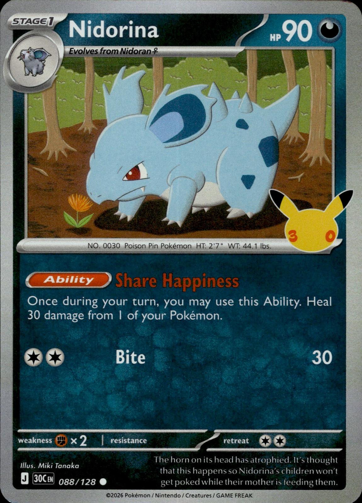Nidorina ME: 30th Celebration #088/128 Common, Holo