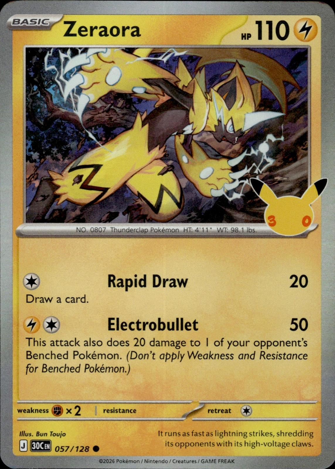 Zeraora ME: 30th Celebration #057/128 Common, Holo