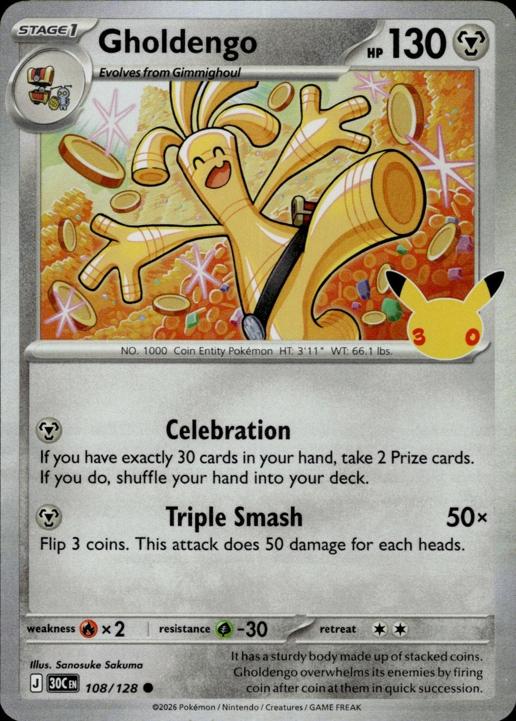 Gholdengo ME: 30th Celebration #108/128 Common, Holo
