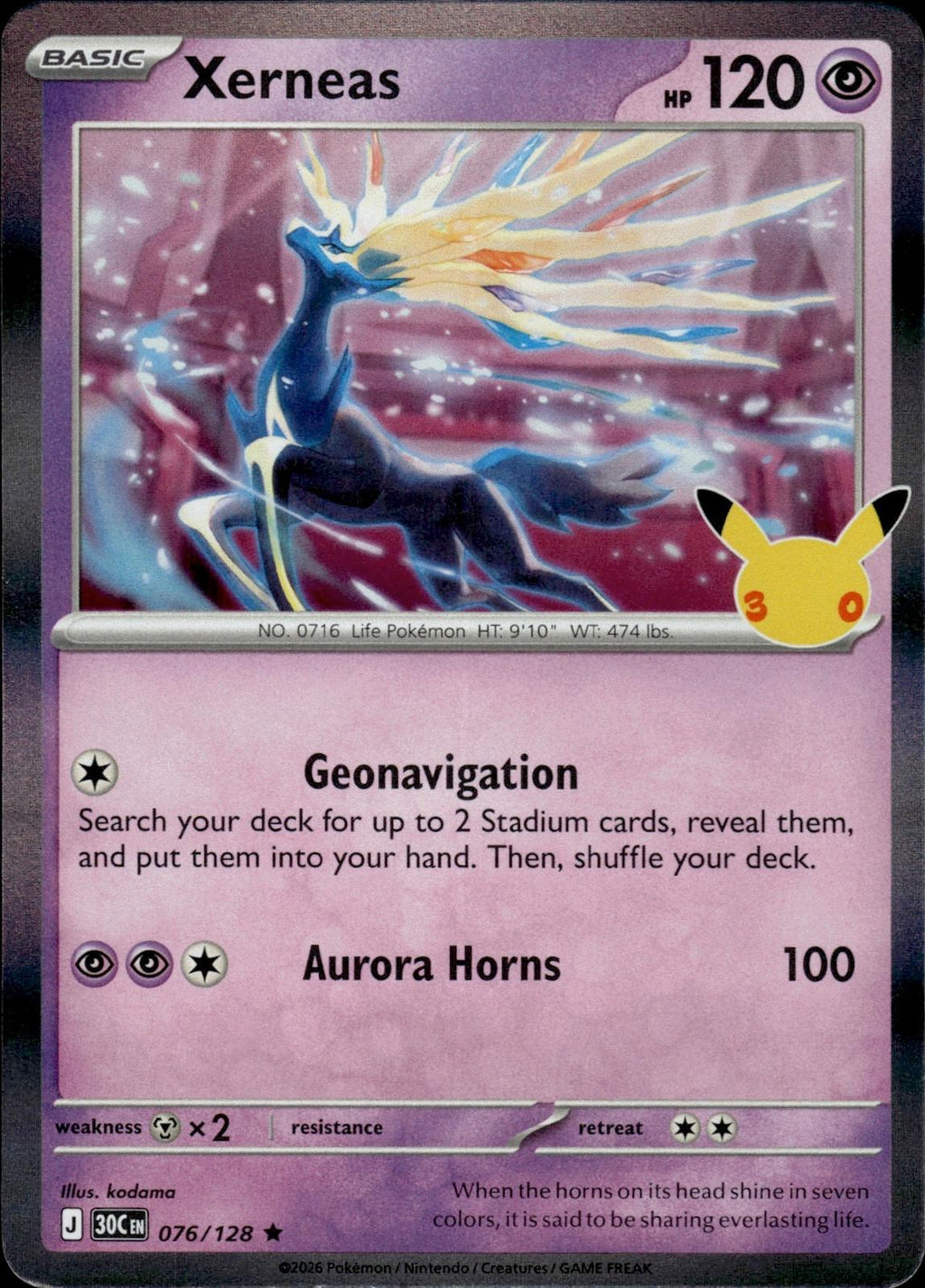 Xerneas ME: 30th Celebration #076/128 Rare, Holo