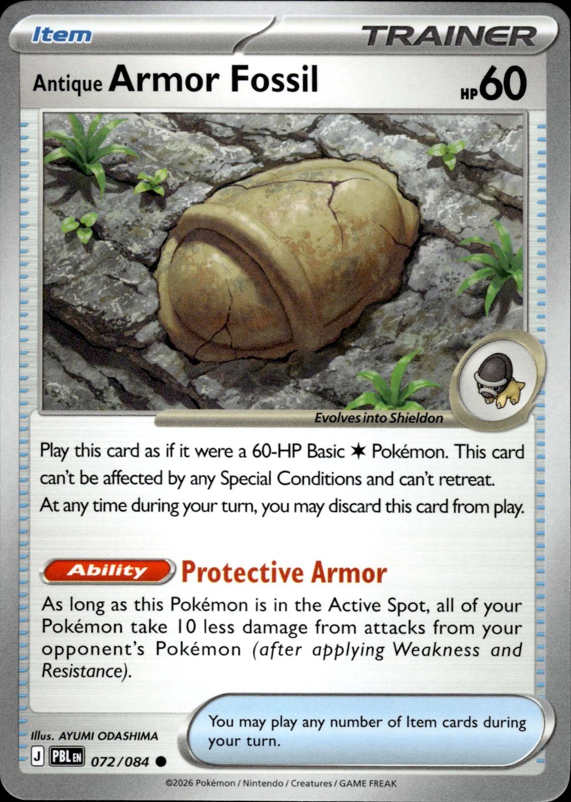Antique Armor Fossil ME05: Pitch Black #072/084 Common, Reverse Holo