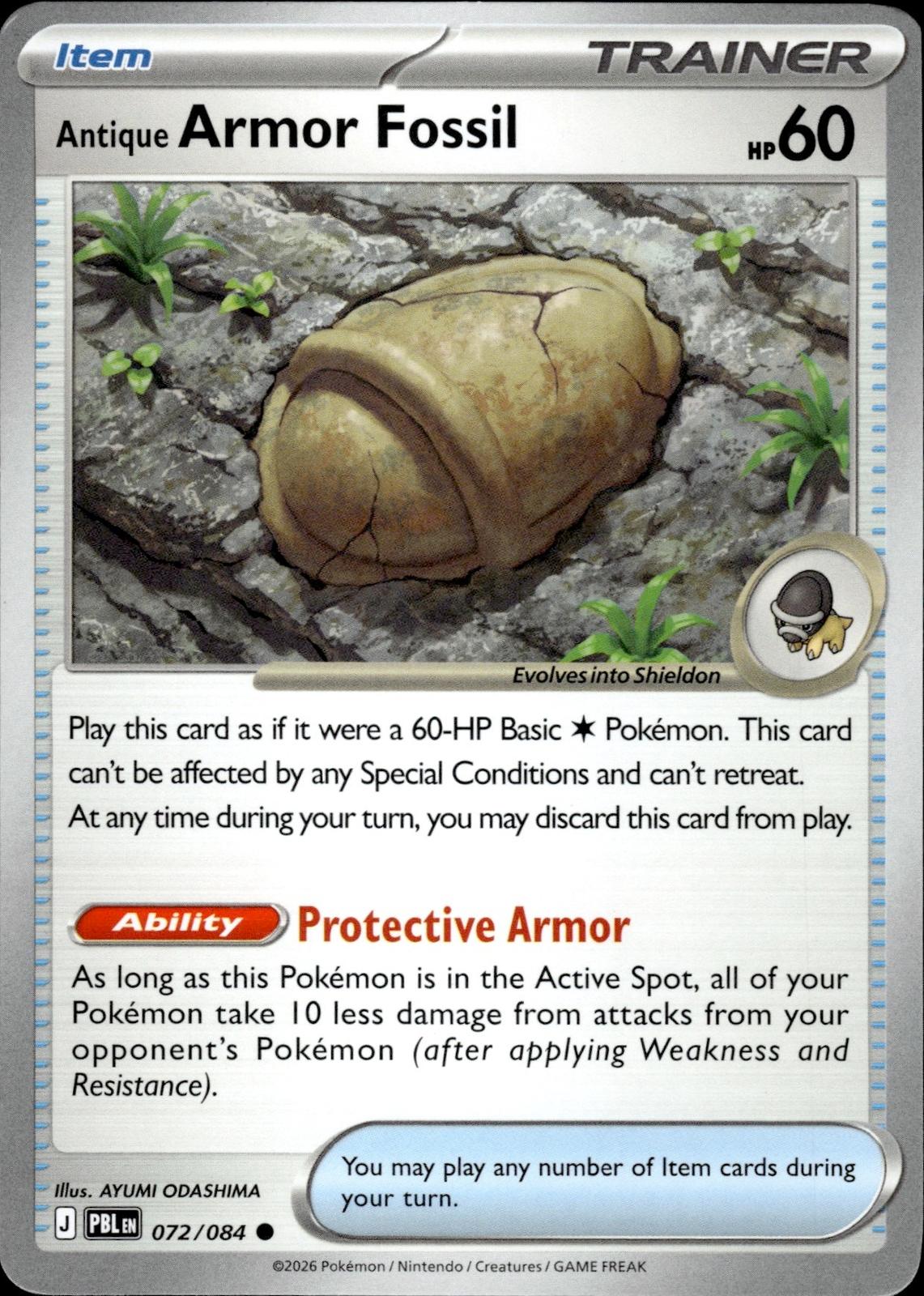 Antique Armor Fossil ME05: Pitch Black #072/084 Common, Reverse Holo