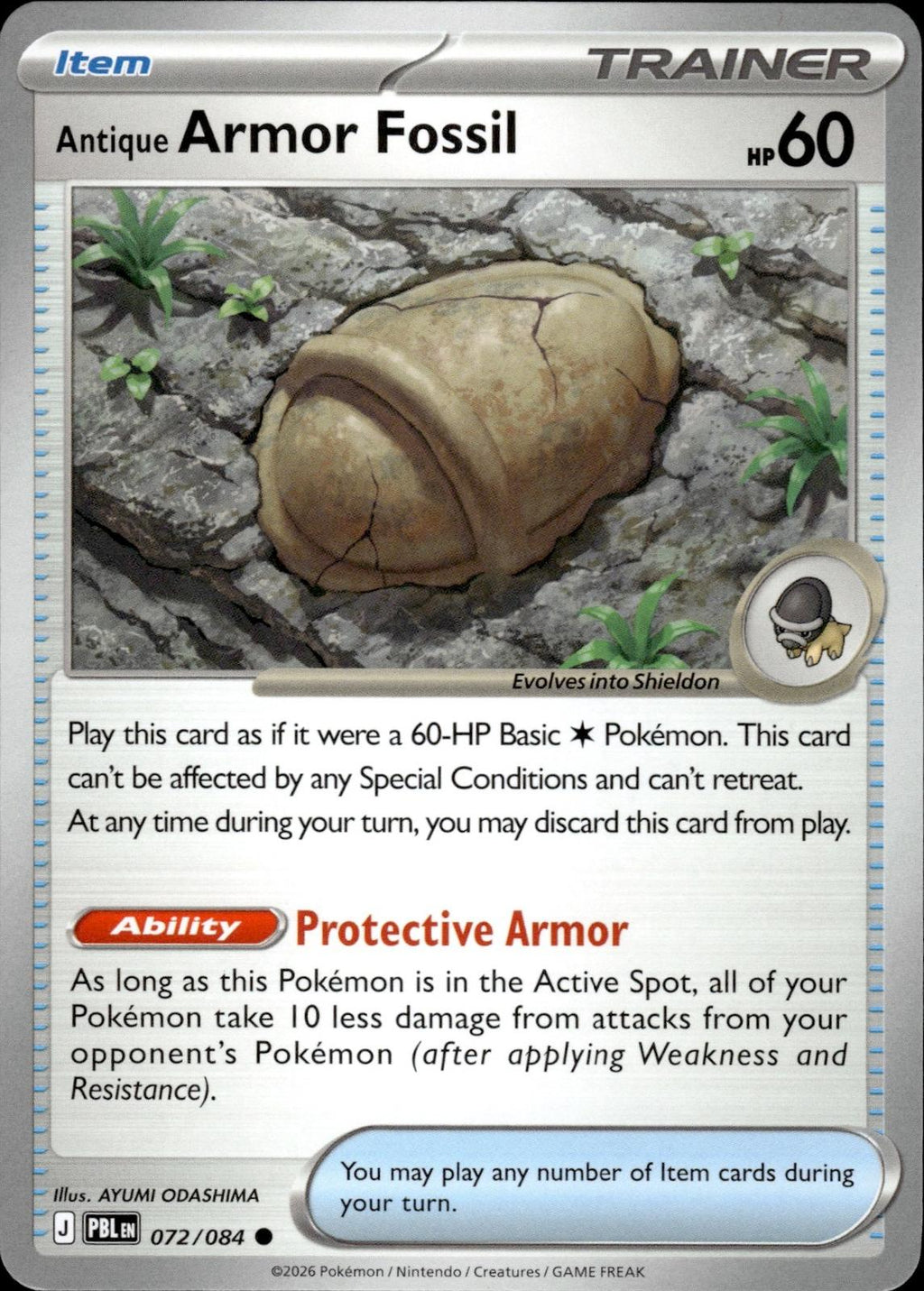 Antique Armor Fossil ME05: Pitch Black #072/084 Common, Reverse Holo