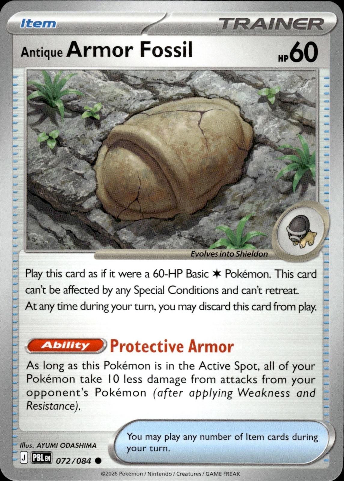 Antique Armor Fossil ME05: Pitch Black #072/084 Common, Reverse Holo