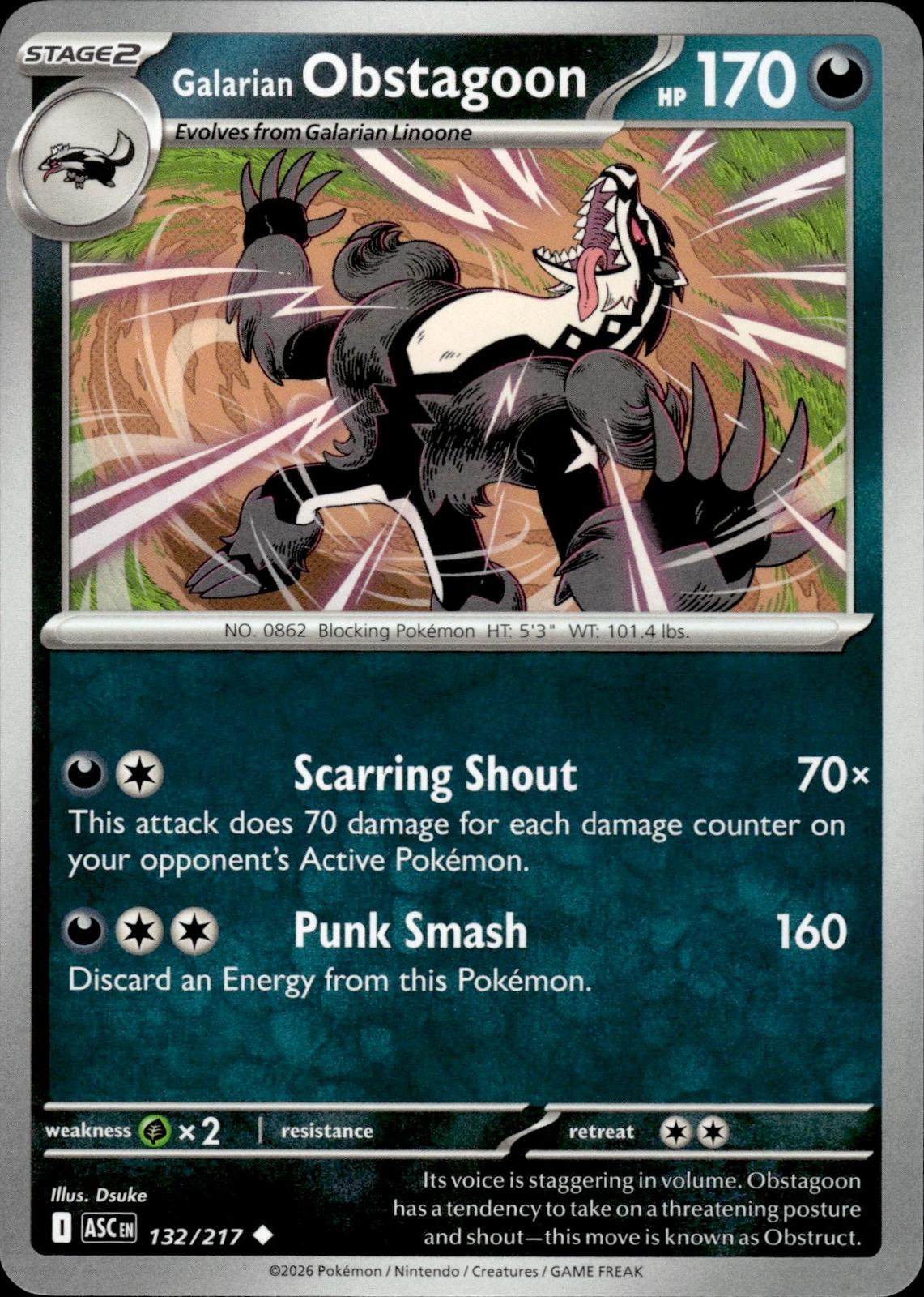 Galarian Obstagoon ME: Ascended Heroes #132/217 Uncommon