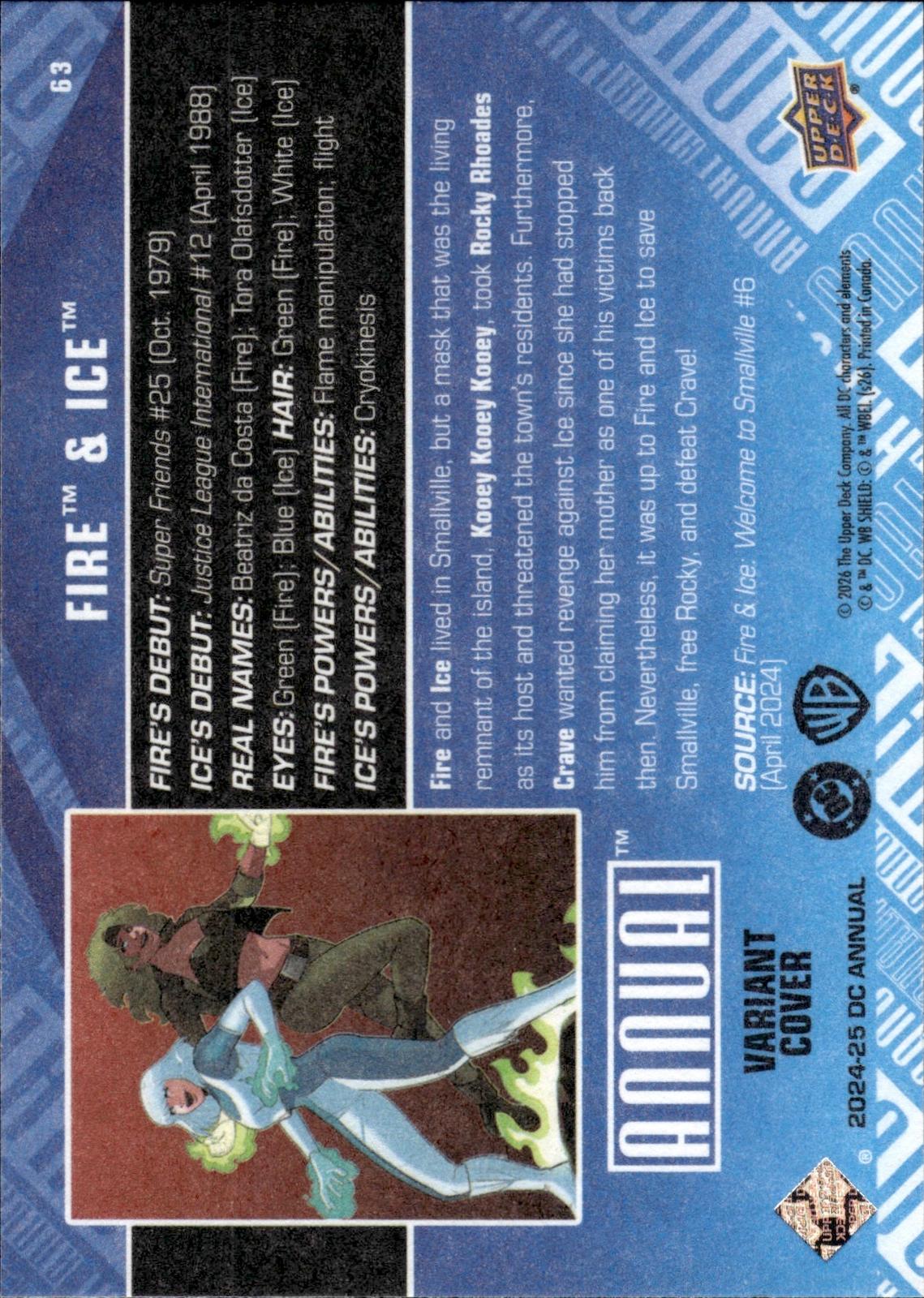 Fire &amp; Ice 2024-25 Upper Deck DC Annual #63 Variant Cover