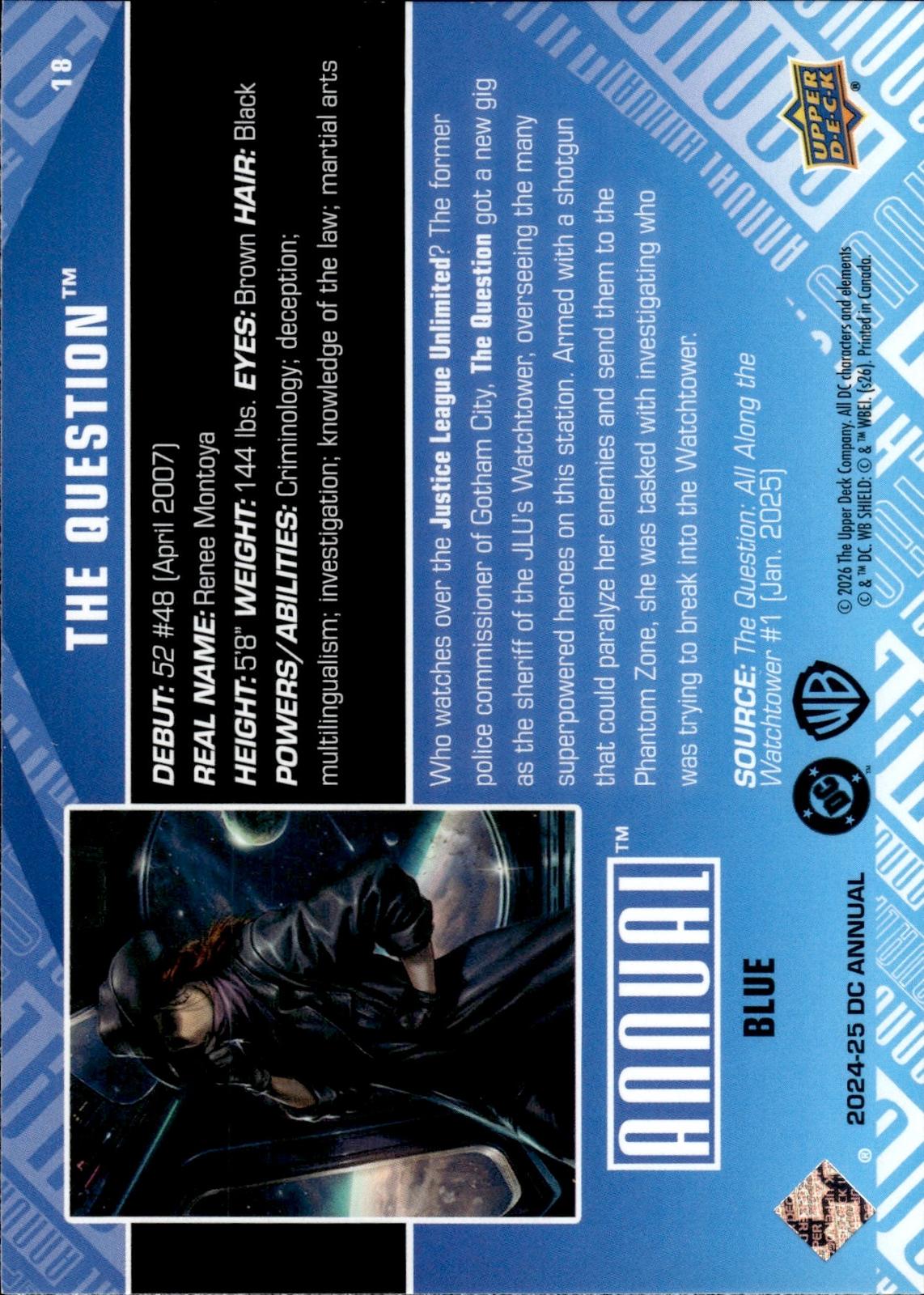 The Question 2024-25 Upper Deck DC Annual #18 Blue
