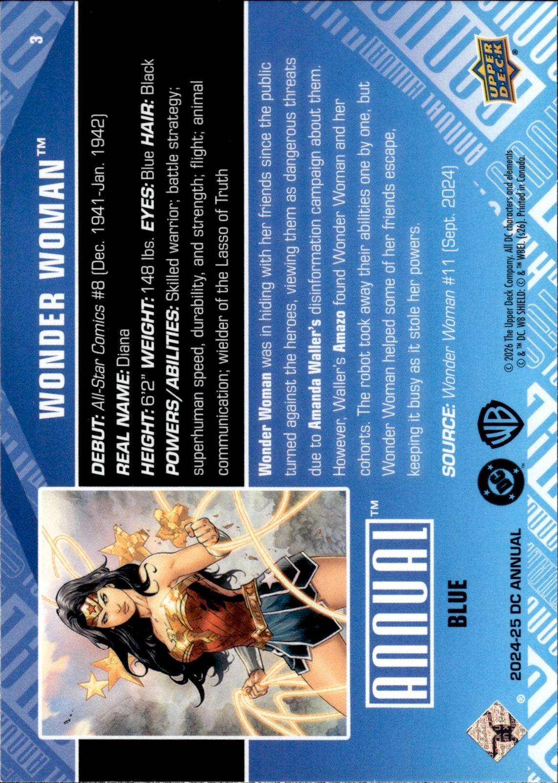 Wonder Woman 2024-25 Upper Deck DC Annual #3 Blue