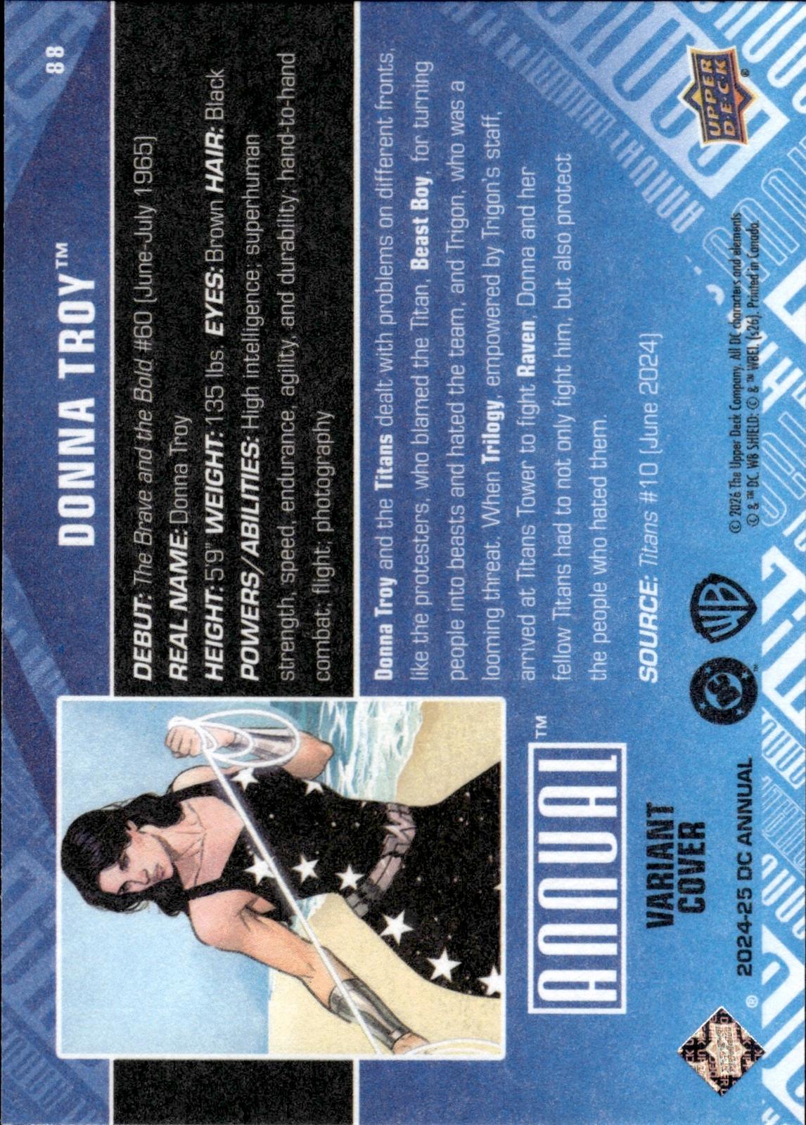 Donna Troy 2024-25 Upper Deck DC Annual #88 Variant Cover