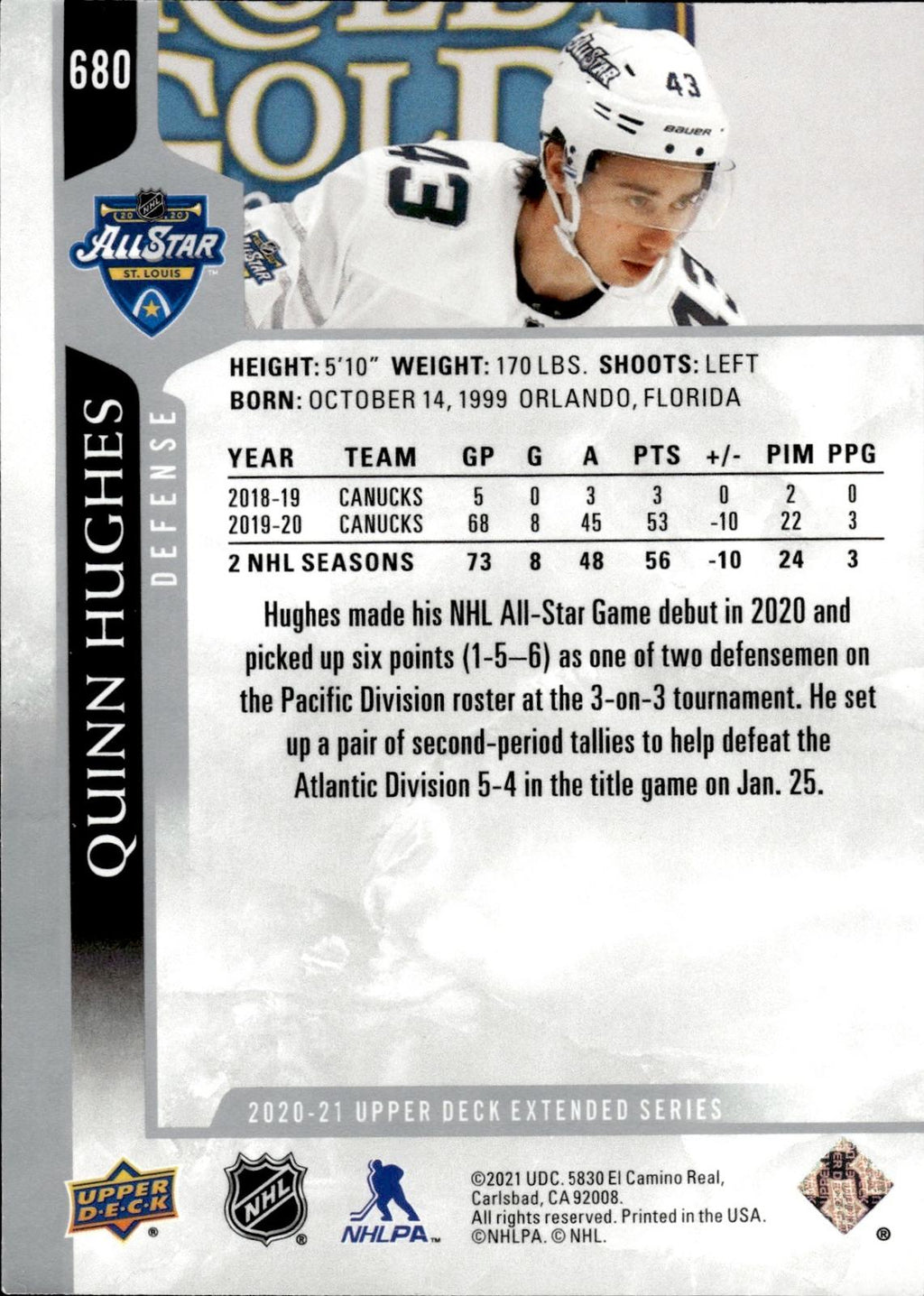 Quinn Hughes 2020-21 Upper Deck #680 Canucks