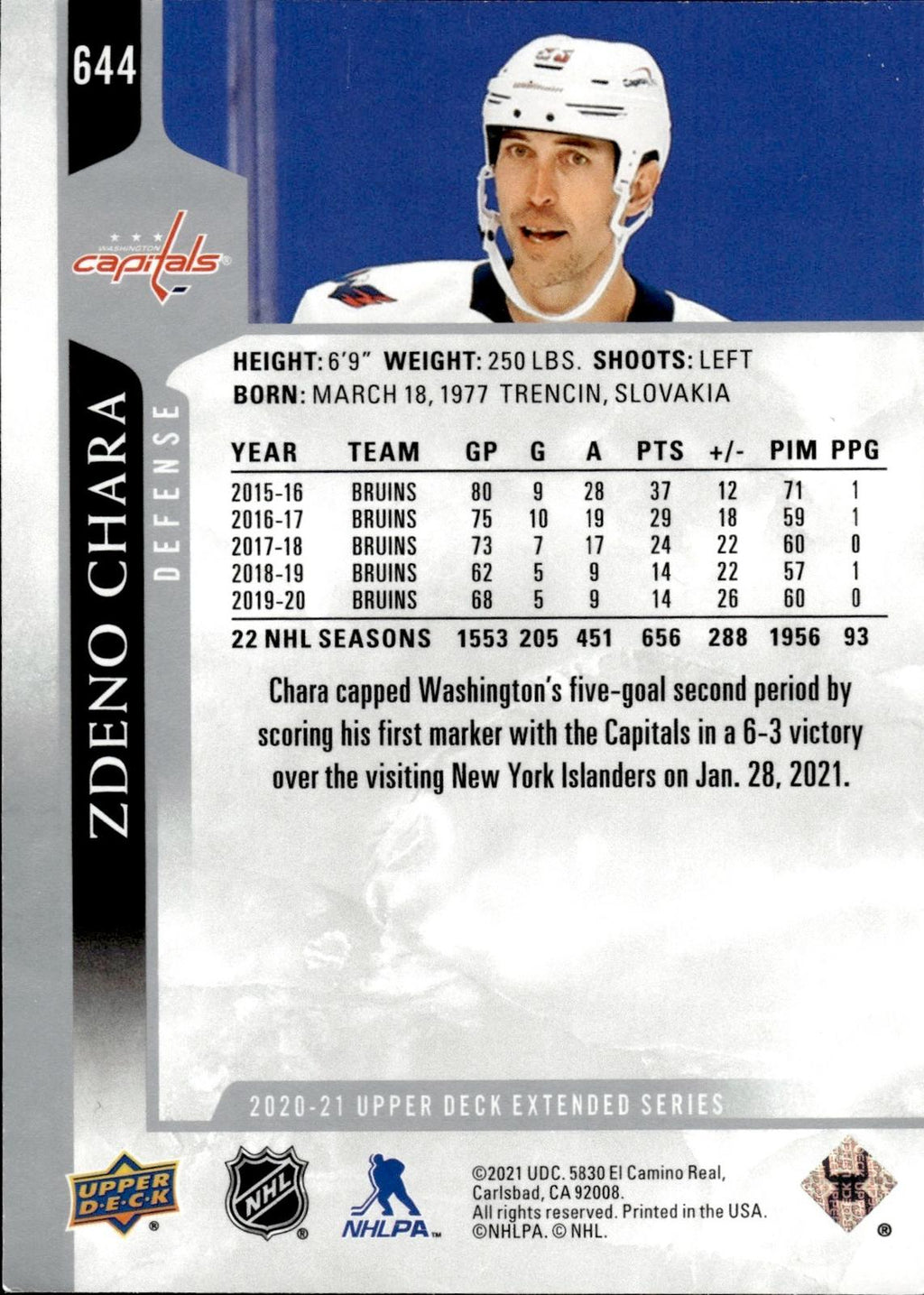 Zdeno Chara 2020-21 Upper Deck #644 Capitals
