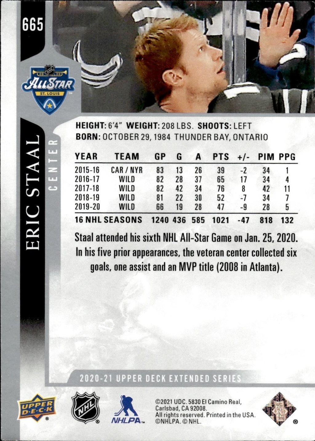 Eric Staal 2020-21 Upper Deck #665 Wild