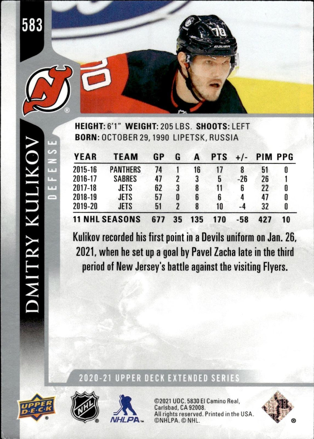 Dmitry Kulikov 2020-21 Upper Deck #583 Devils