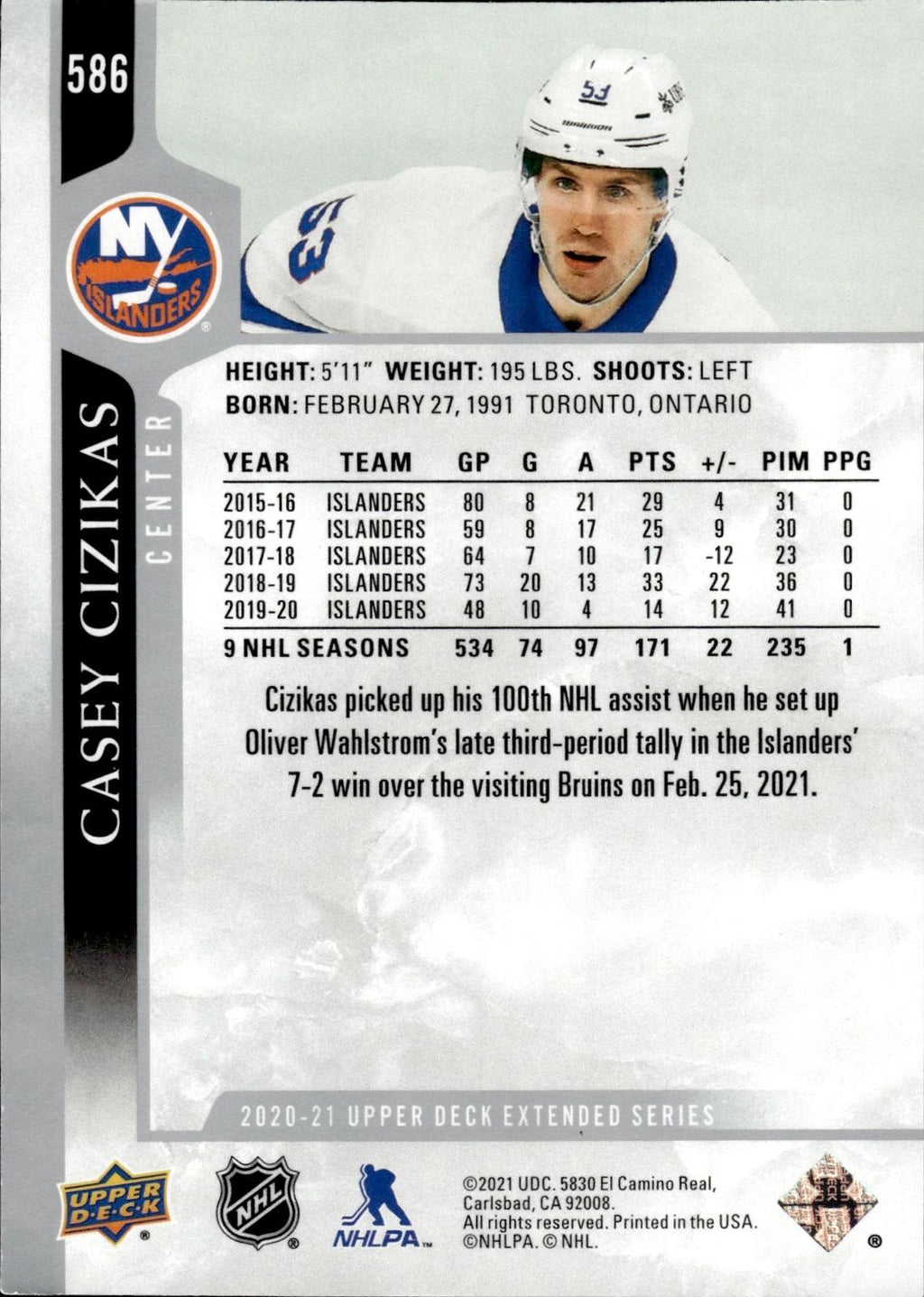 Casey Cizikas 2020-21 Upper Deck #586 Islanders