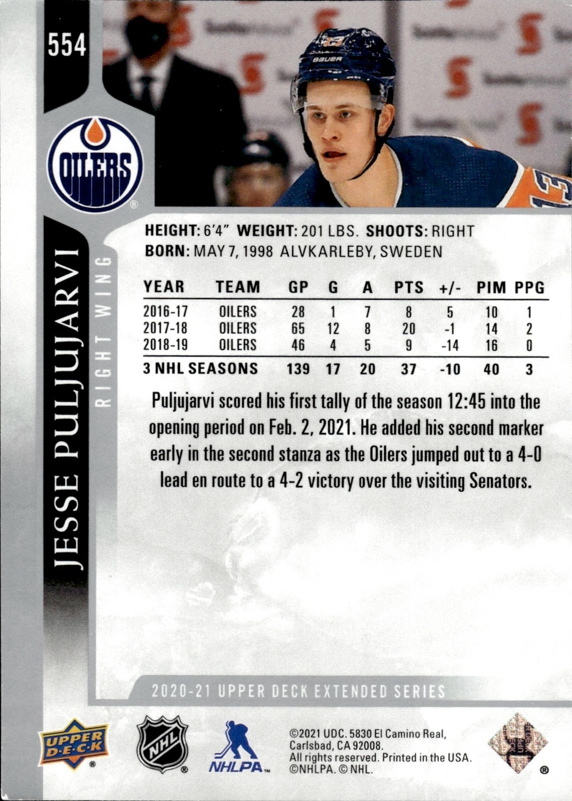 Jesse Puljujarvi 2020-21 Upper Deck #554 Oilers