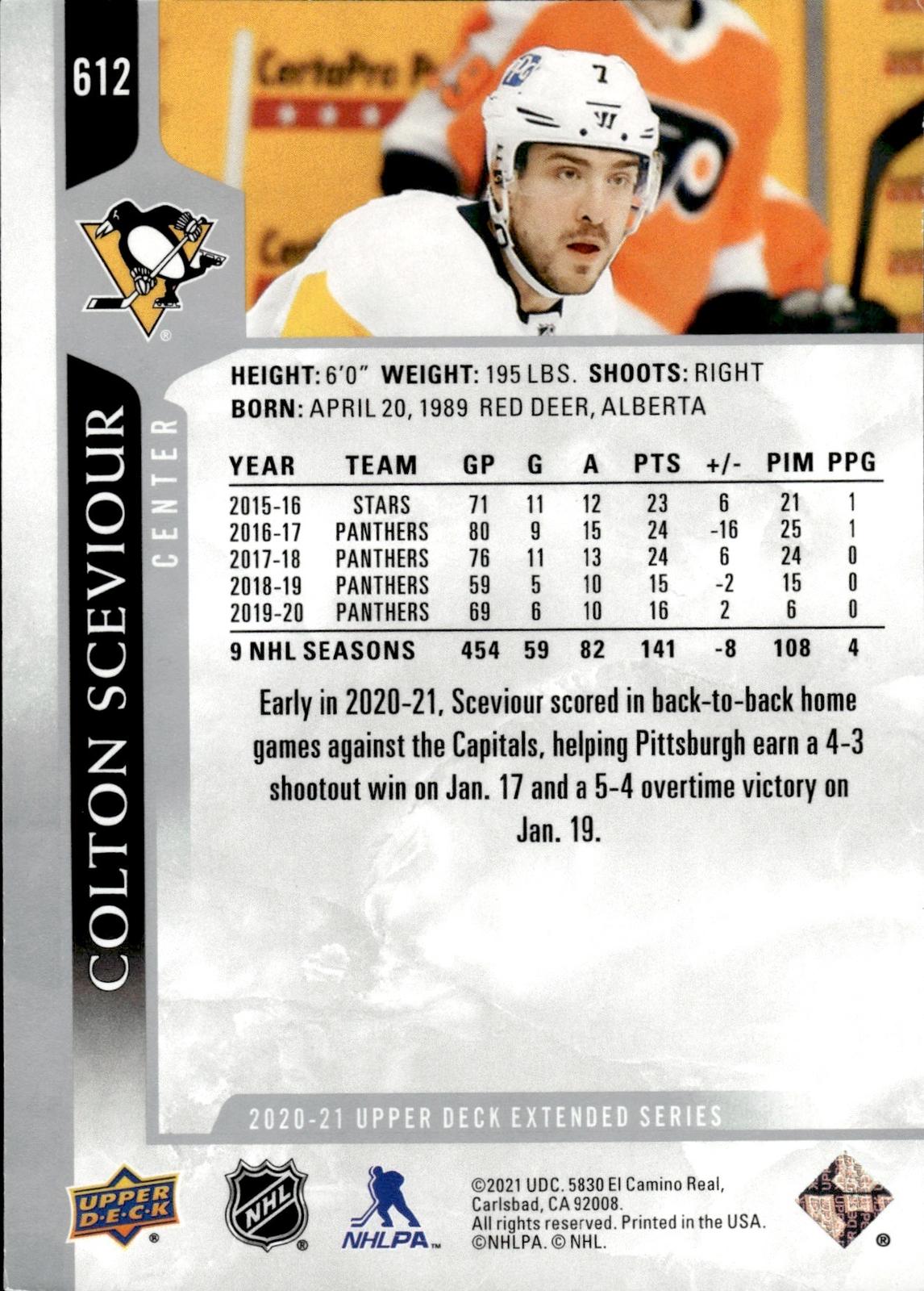 Colton Sceviour 2020-21 Upper Deck #612 Penguins