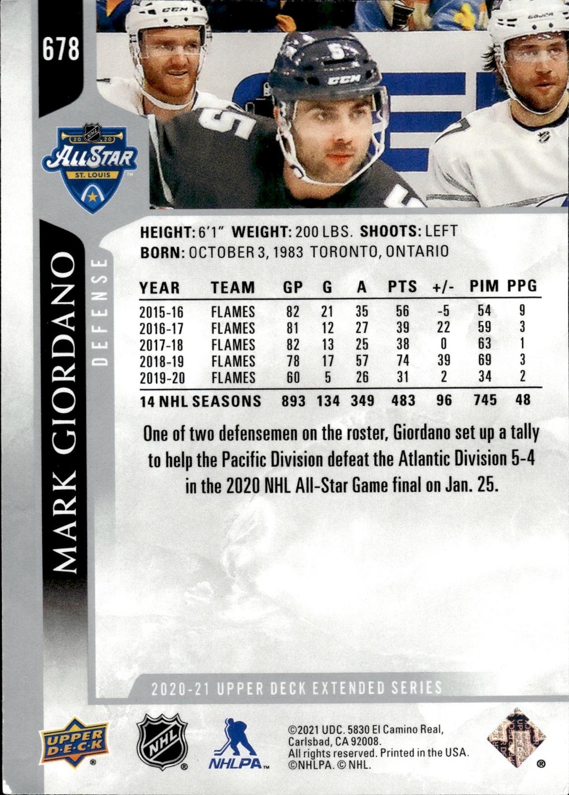 Mark Giordano 2020-21 Upper Deck #678 Flames