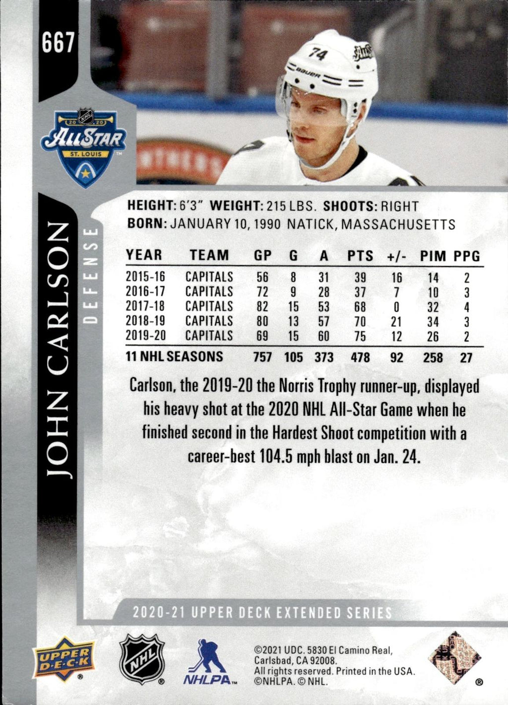 John Carlson 2020-21 Upper Deck #667 Capitals