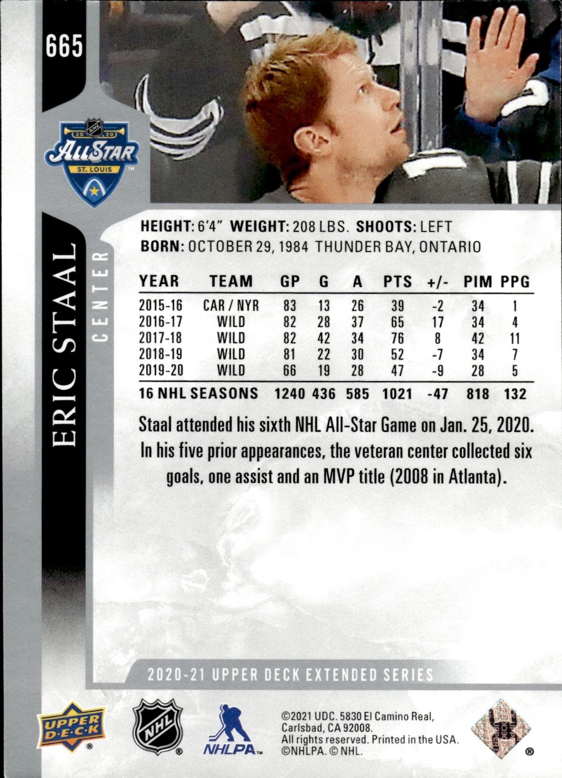 Eric Staal 2020-21 Upper Deck #665 Wild