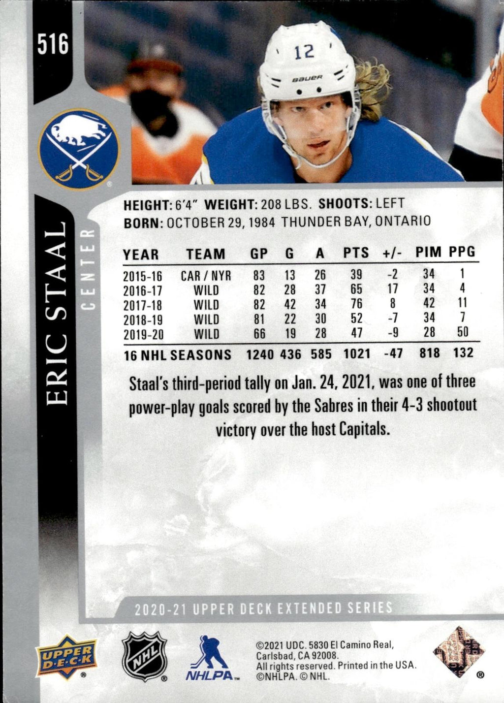 Eric Staal 2020-21 Upper Deck #516 Sabres