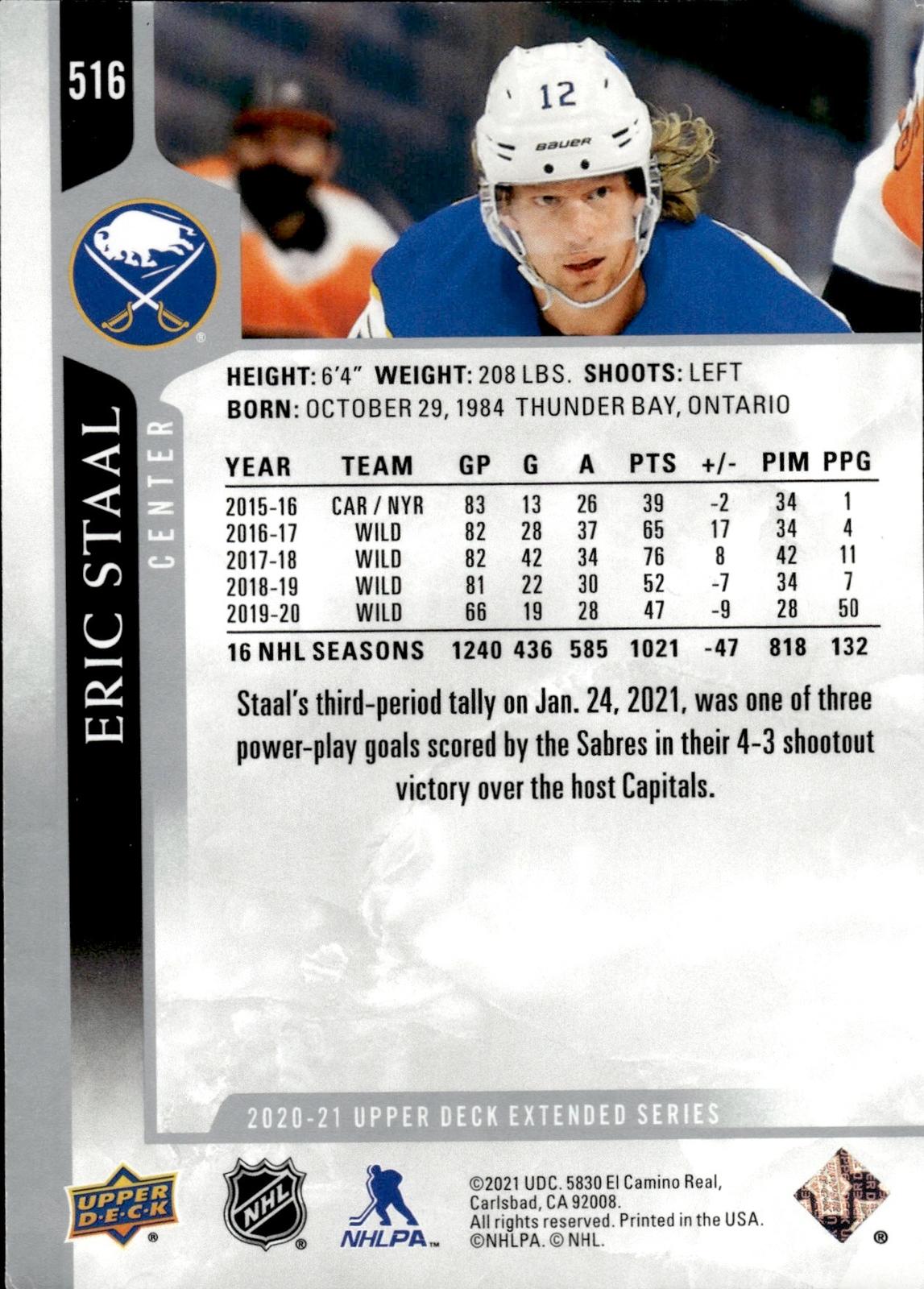Eric Staal 2020-21 Upper Deck #516 Sabres