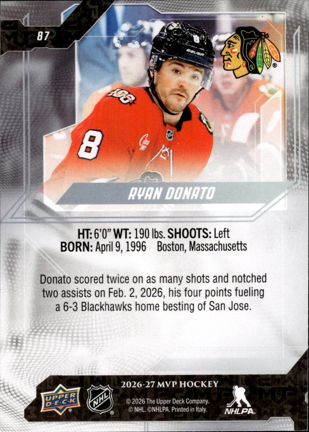 Ryan Donato 2026-27 Upper Deck MVP #87 Blackhawks