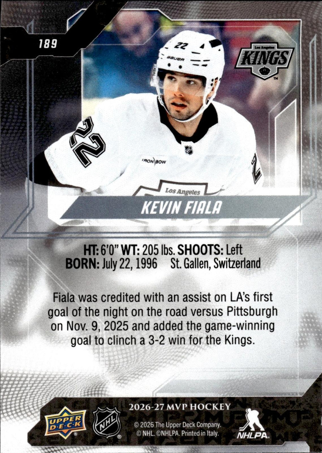 Kevin Fiala 2026-27 Upper Deck MVP #189 Kings