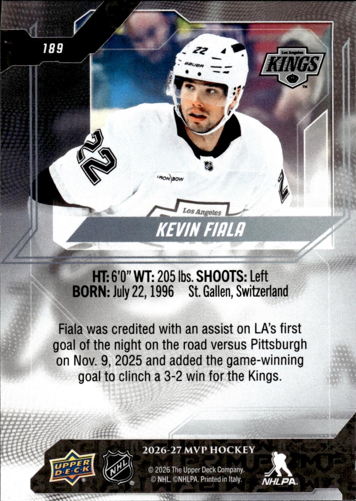 Kevin Fiala 2026-27 Upper Deck MVP #189 Kings