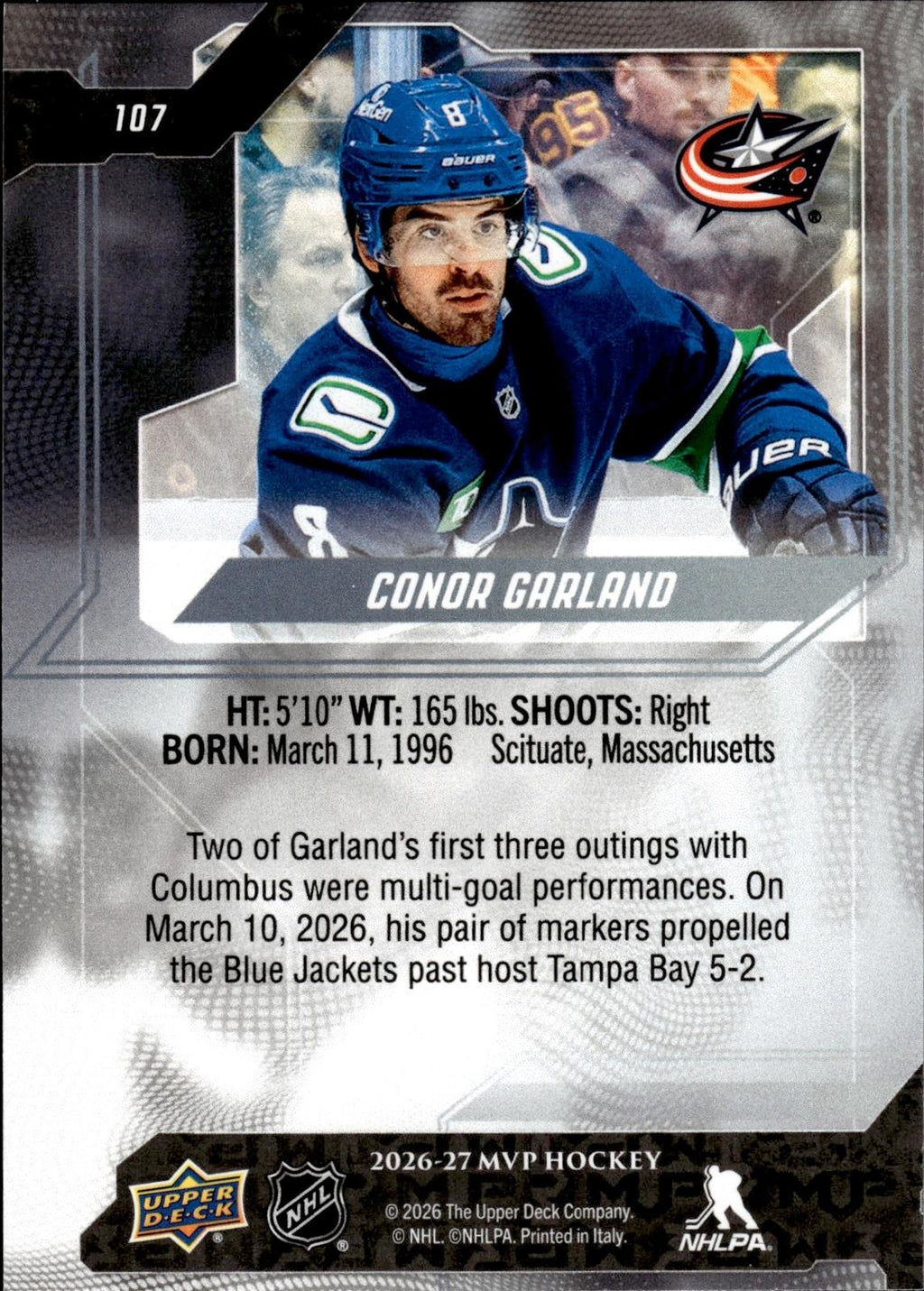 Conor Garland 2026-27 Upper Deck MVP #107 Blue Jackets