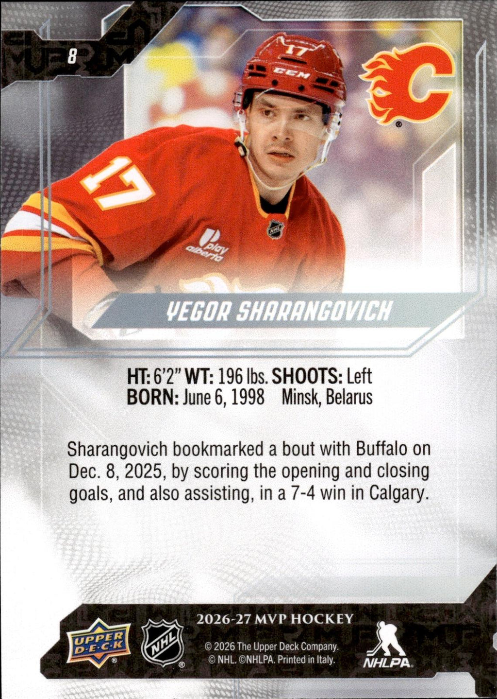 Yegor Sharangovich 2026-27 Upper Deck MVP #8 Flames