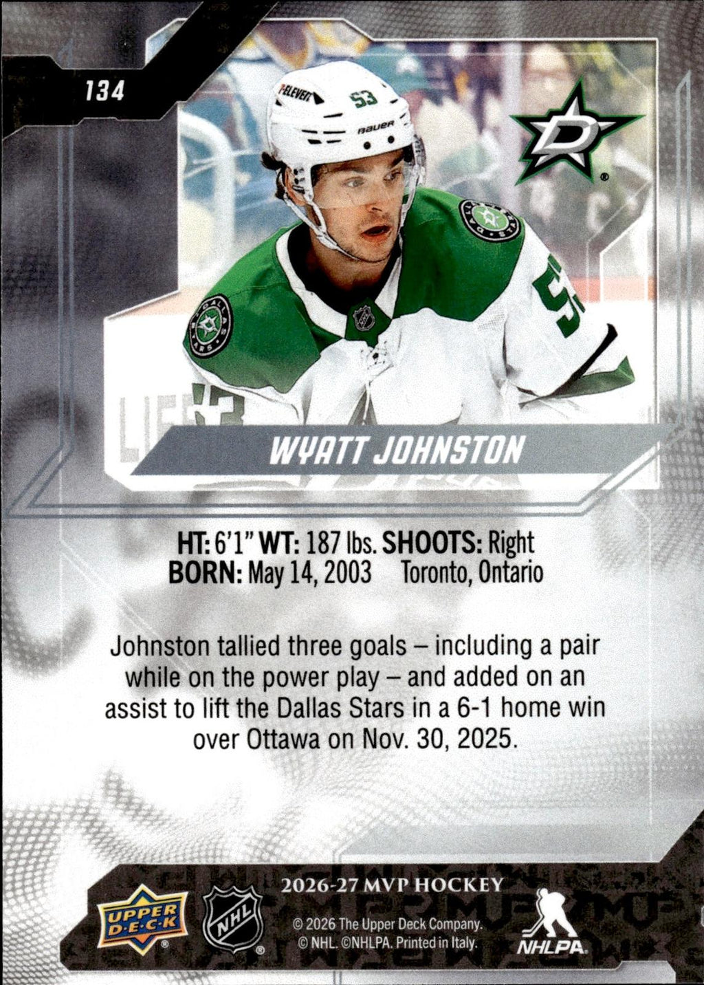 Wyatt Johnston 2026-27 Upper Deck MVP #134 Stars