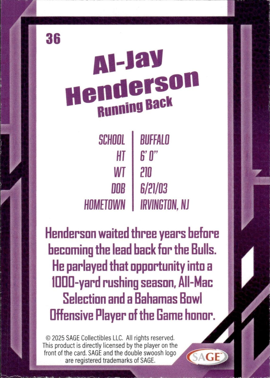 Al-Jay Henderson 2026 SAGE #36 Black Bulls