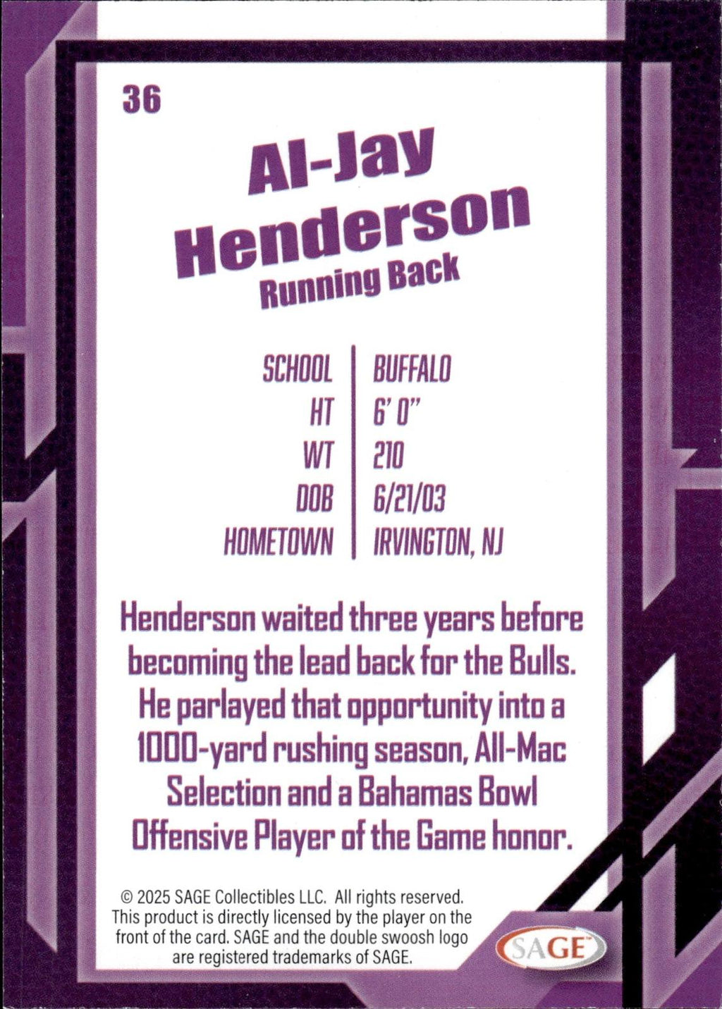 Al-Jay Henderson 2026 SAGE #36 Silver Bulls