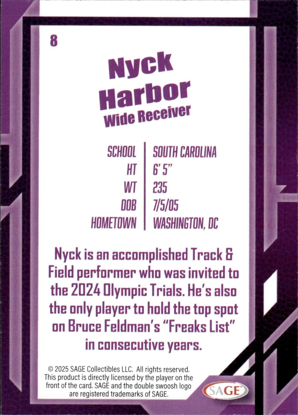 Nyck Harbor 2026 SAGE #8 Silver Gamecocks