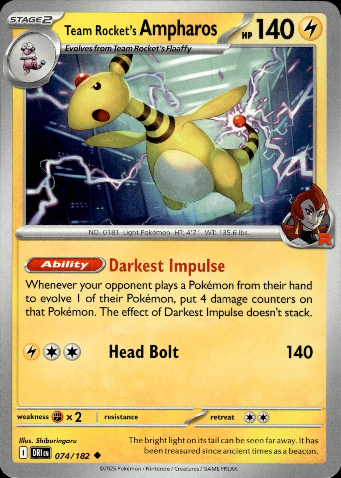 Team Rocket's Ampharos SV10: Destined Rivals #074/182 Uncommon