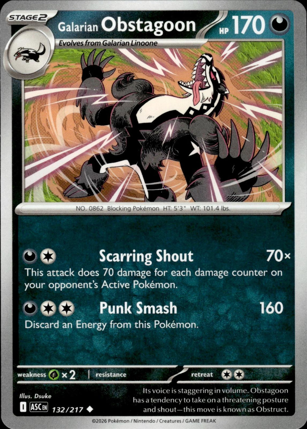 Galarian Obstagoon ME: Ascended Heroes #132/217 Uncommon