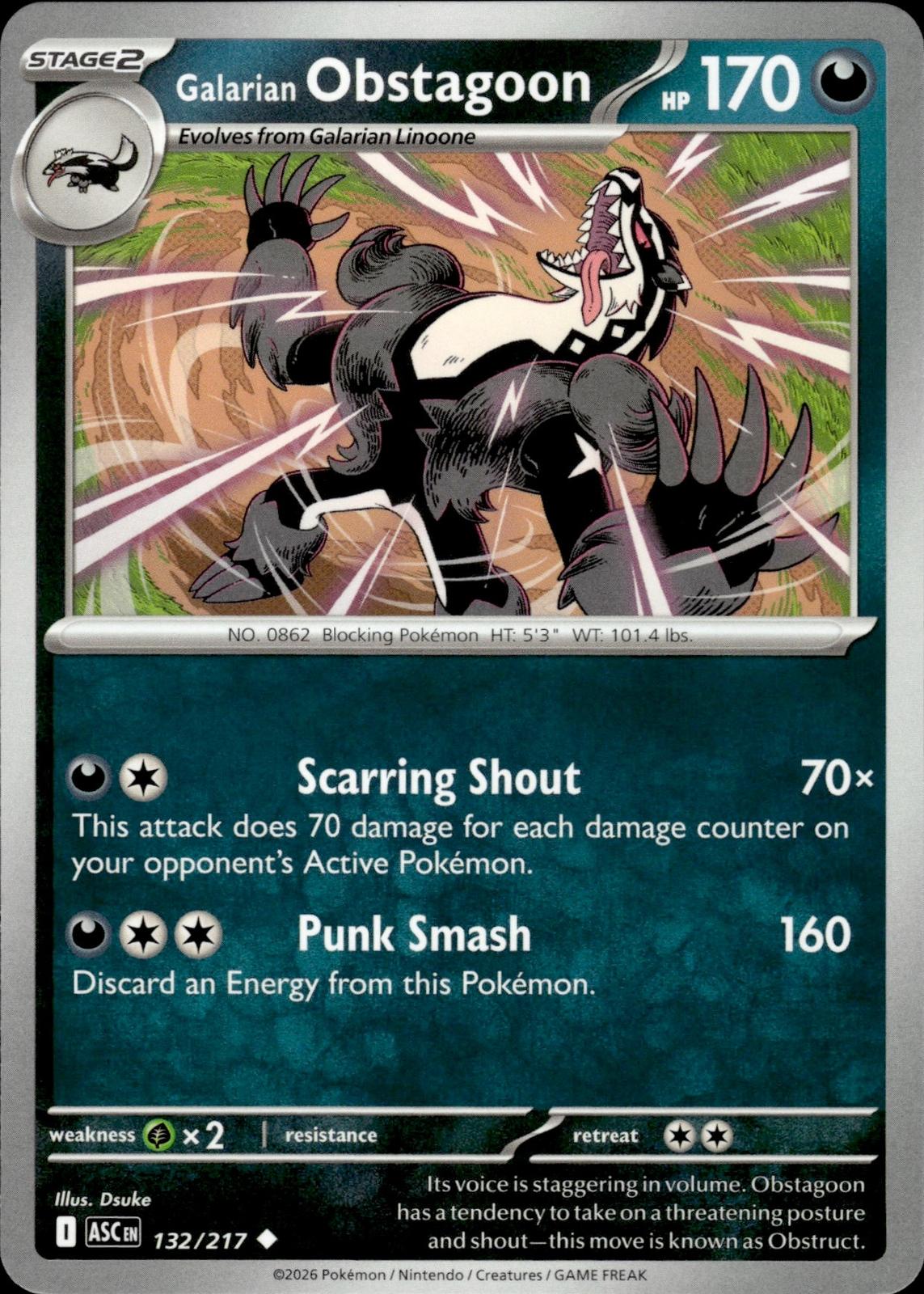 Galarian Obstagoon ME: Ascended Heroes #132/217 Uncommon