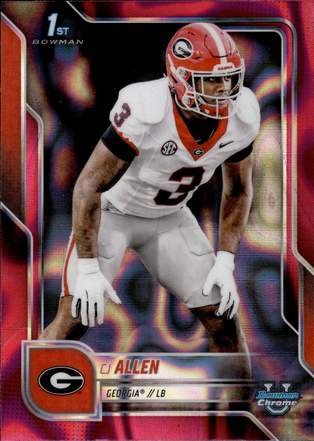CJ Allen 2025 Bowman University Chrome #140 Pink Lava Refractor Bulldogs