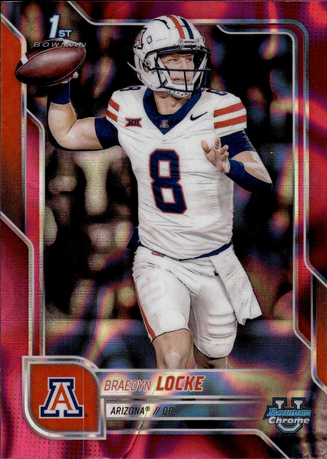 Braedyn Locke 2025 Bowman University Chrome #40 Pink Lava Refractor Wildcats