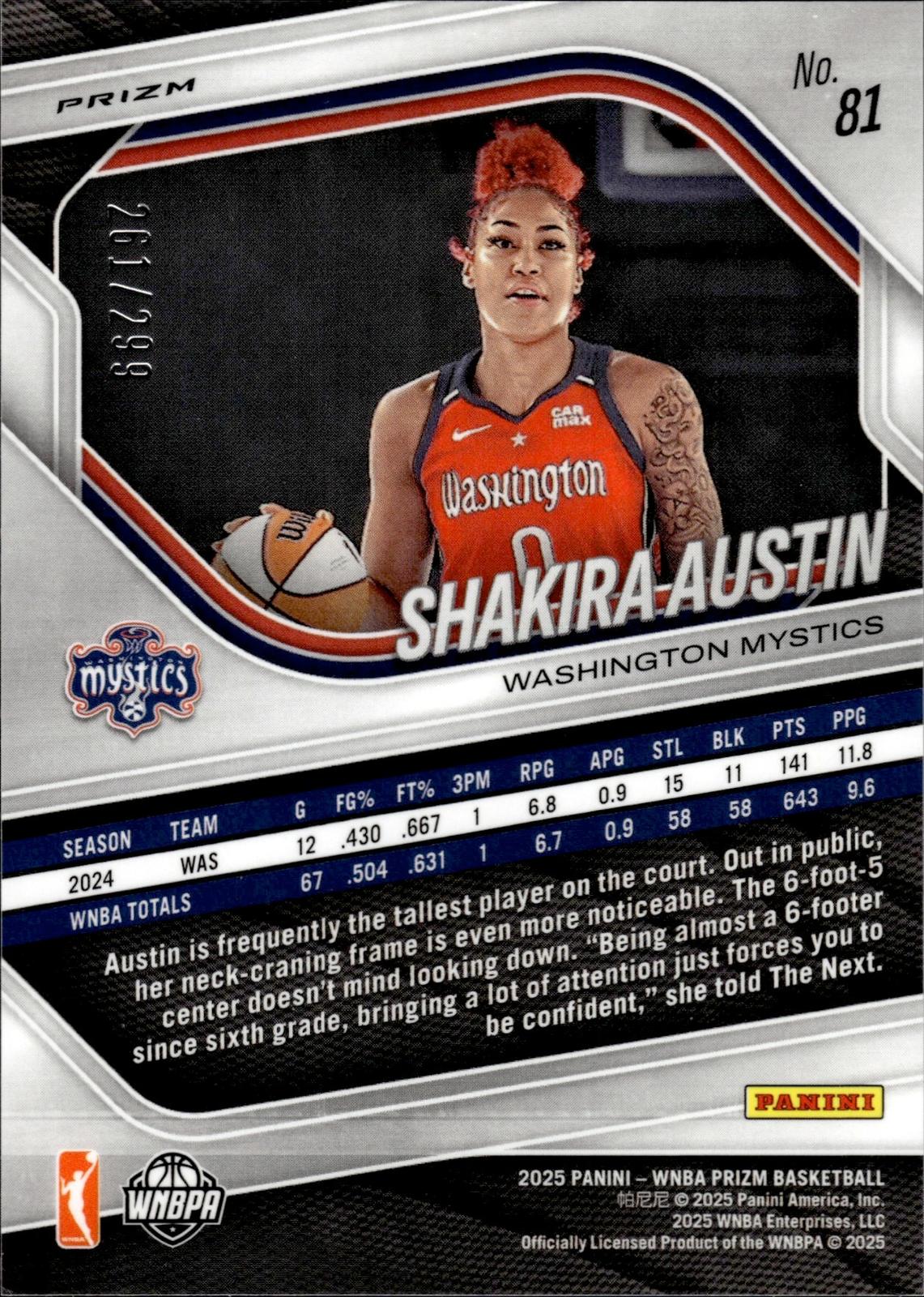 Shakira Austin 2025 Panini Prizm WNBA #81 Red Pulsar Prizm Mystics